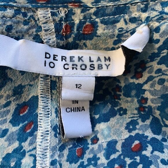 derek lam 10 crosby floral cold shoulder blouse top 12 sheer silk blue keyhole - Picture 6 of 6